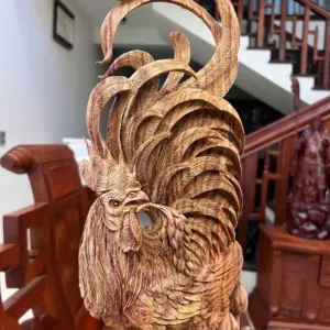 Tượng Nhất Kê Gỗ Sưa Bắc Liền Khối Hàng Nghệ Nhân Tắc Kê Vân Tím Lịm Có Sơn Cao 58cm