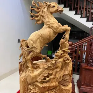 Tượng Nhất Mã Phi Thiên Gỗ Ngọc Am Liền Khối Chất Gỗ Già Nặng Thơm KT:67x36x20