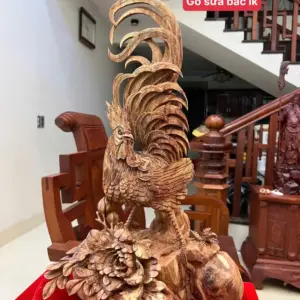 Tượng Nhất Kê Gỗ Sưa Bắc Gỗ Già Tím Hàng Nghệ Nhân Tắc Kê Có Sơn KT:56x32x24