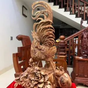 Tượng Nhất Kê Gỗ Sưa Bắc Gỗ Già Tím Hàng Nghệ Nhân Tắc Kê Có Sơn KT:56x32x24