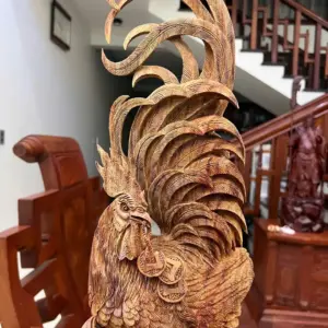 Tượng Nhất Kê Gỗ Sưa Bắc Gỗ Già Tím Hàng Nghệ Nhân Tắc Kê Có Sơn KT:56x32x24