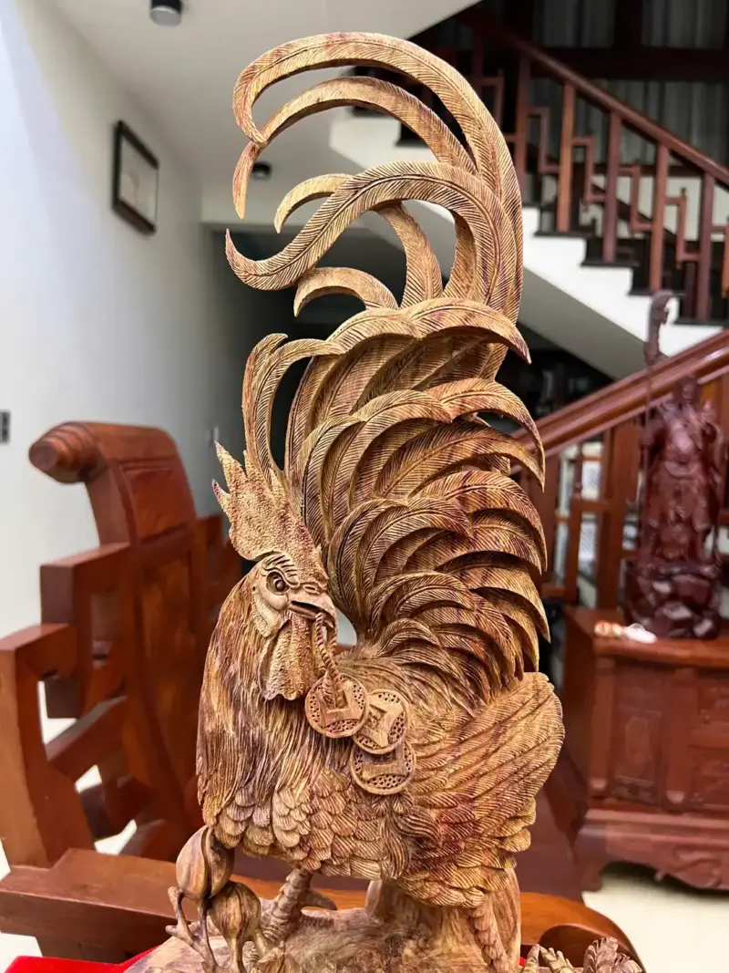 Tượng Nhất Kê Gỗ Sưa Bắc Gỗ Già Tím Hàng Nghệ Nhân Tắc Kê Có Sơn KT:56x32x24