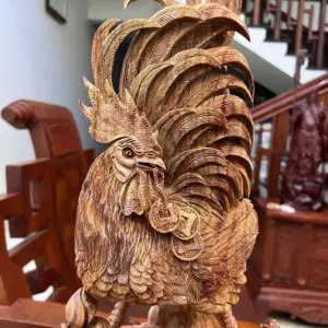 Tượng Nhất Kê Gỗ Sưa Bắc Gỗ Già Tím Hàng Nghệ Nhân Tắc Kê Có Sơn KT:56x32x24