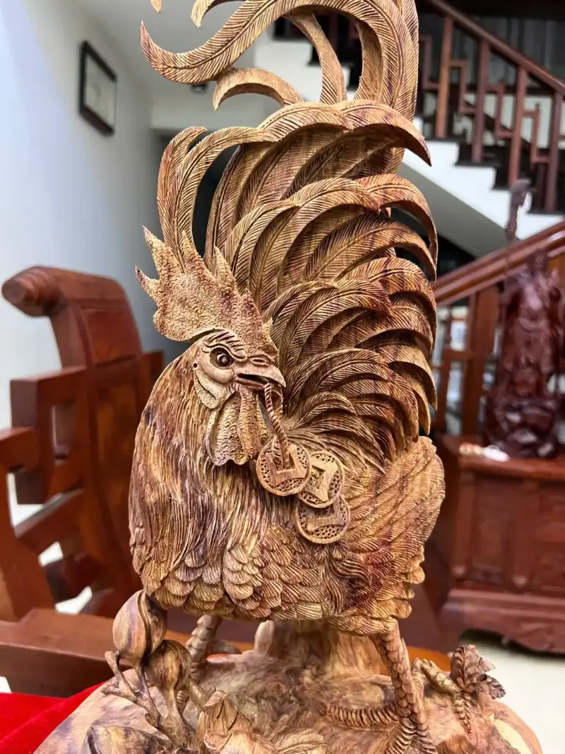 Tượng Nhất Kê Gỗ Sưa Bắc Gỗ Già Tím Hàng Nghệ Nhân Tắc Kê Có Sơn KT:56x32x24