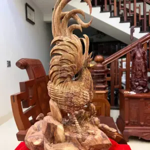 Tượng Nhất Kê Gỗ Sưa Bắc Gỗ Già Tím Hàng Nghệ Nhân Tắc Kê Có Sơn KT:56x32x24