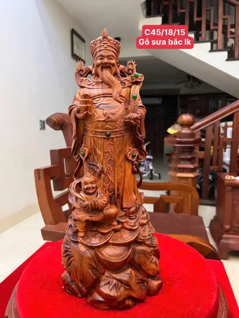 Tượng Thần Tài Gỗ Sưa Bắc Liền Khối KT:45x18x15