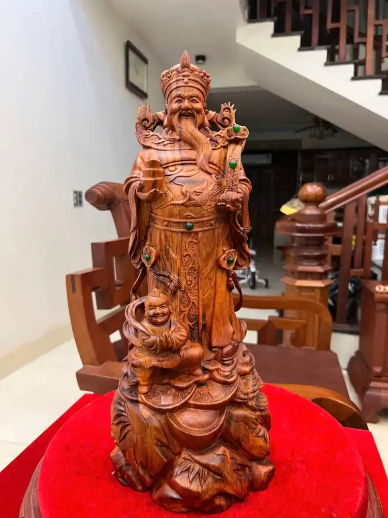Tượng Thần Tài Gỗ Sưa Bắc Liền Khối KT:45x18x15
