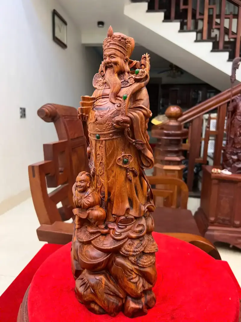 Tượng Thần Tài Gỗ Sưa Bắc Liền Khối KT:45x18x15