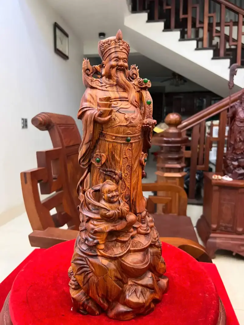 Tượng Thần Tài Gỗ Sưa Bắc Liền Khối KT:45x18x15