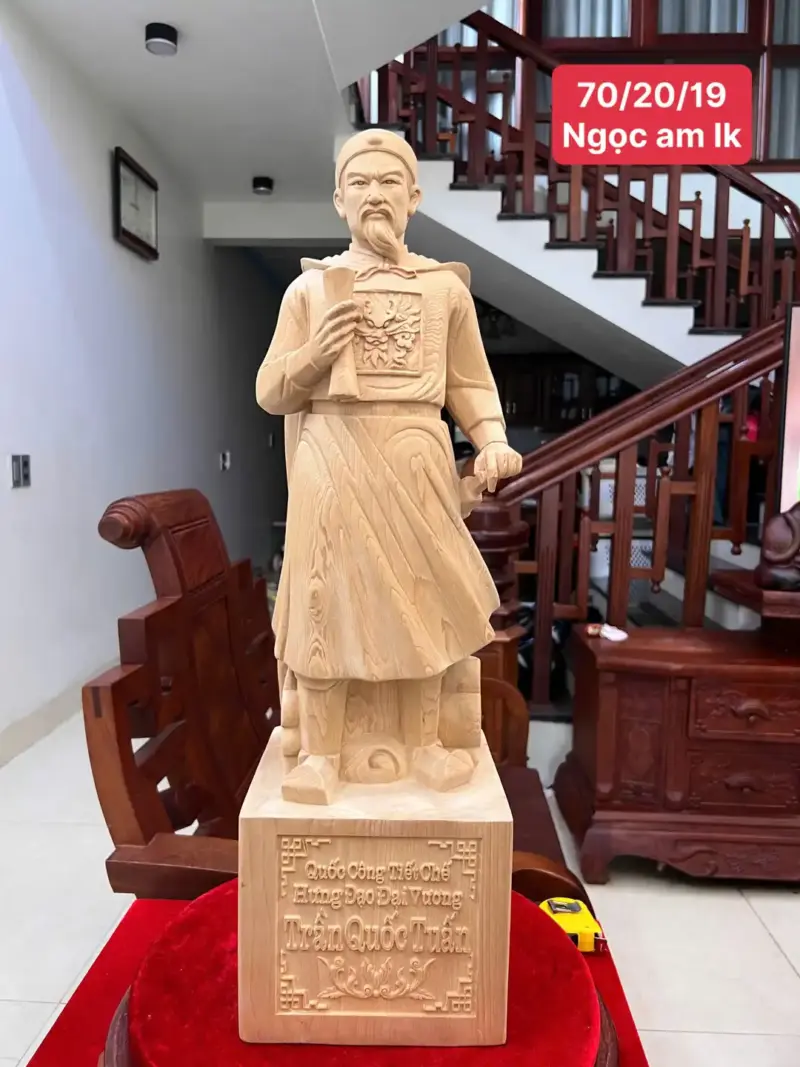 Tượng Trần Quốc Tuấn Gỗ Ngọc Am Mộc Đẹp Có Sơn KT:70x20x19