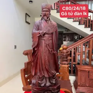 Tượng Gia Cát Lượng Gỗ Tử Đàn Liền Khối KT:80x24x18