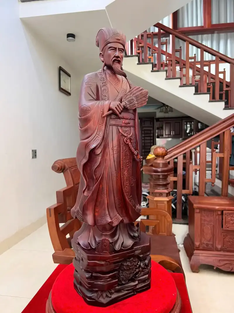 Tượng Gia Cát Lượng Gỗ Tử Đàn Liền Khối KT:80x24x18