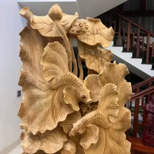 Tượng Cá Xiêm Gỗ Ngọc Am Liền Khối Mộc Đẹp KT:90x40x18